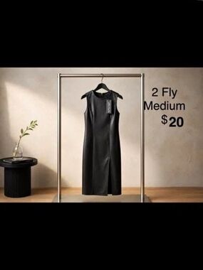 2 Fly Women’s Black Solid Round Neck Sleeveless Bodycon Midi Dress Size M